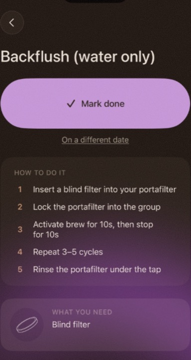 Step-by-step instructions for a backflush