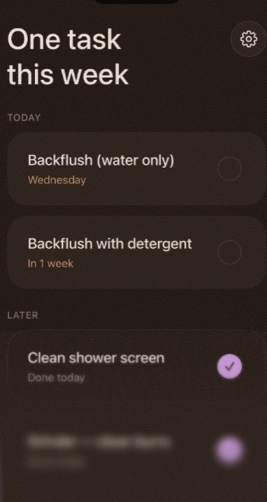 Task list showing this week's backflush tasks